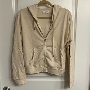 MATE the Label Organic Cotton Terry Zip Hoodie, Bone, Size M